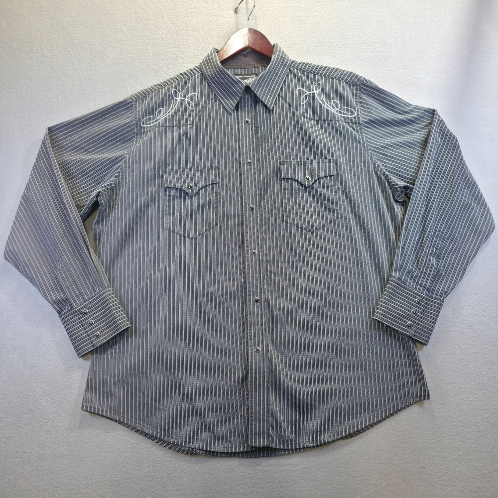 Wrangler Men's Black Striped Long Sleeve Pearl Snap Western Shirt‎ Size XL